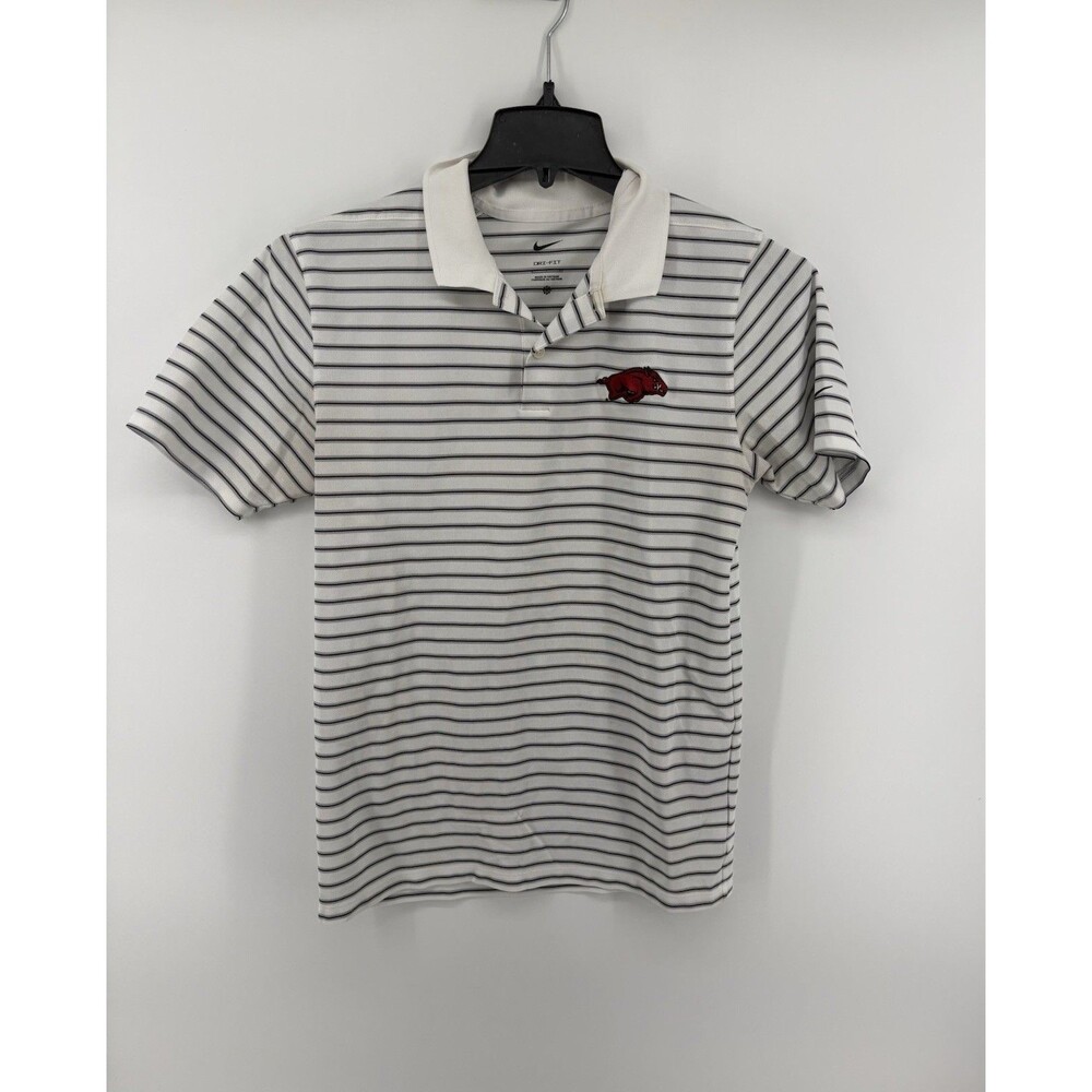 Nike Dri Fit Graphic Arkansas Razorbacks Polo Shirt Women Size Large White Black